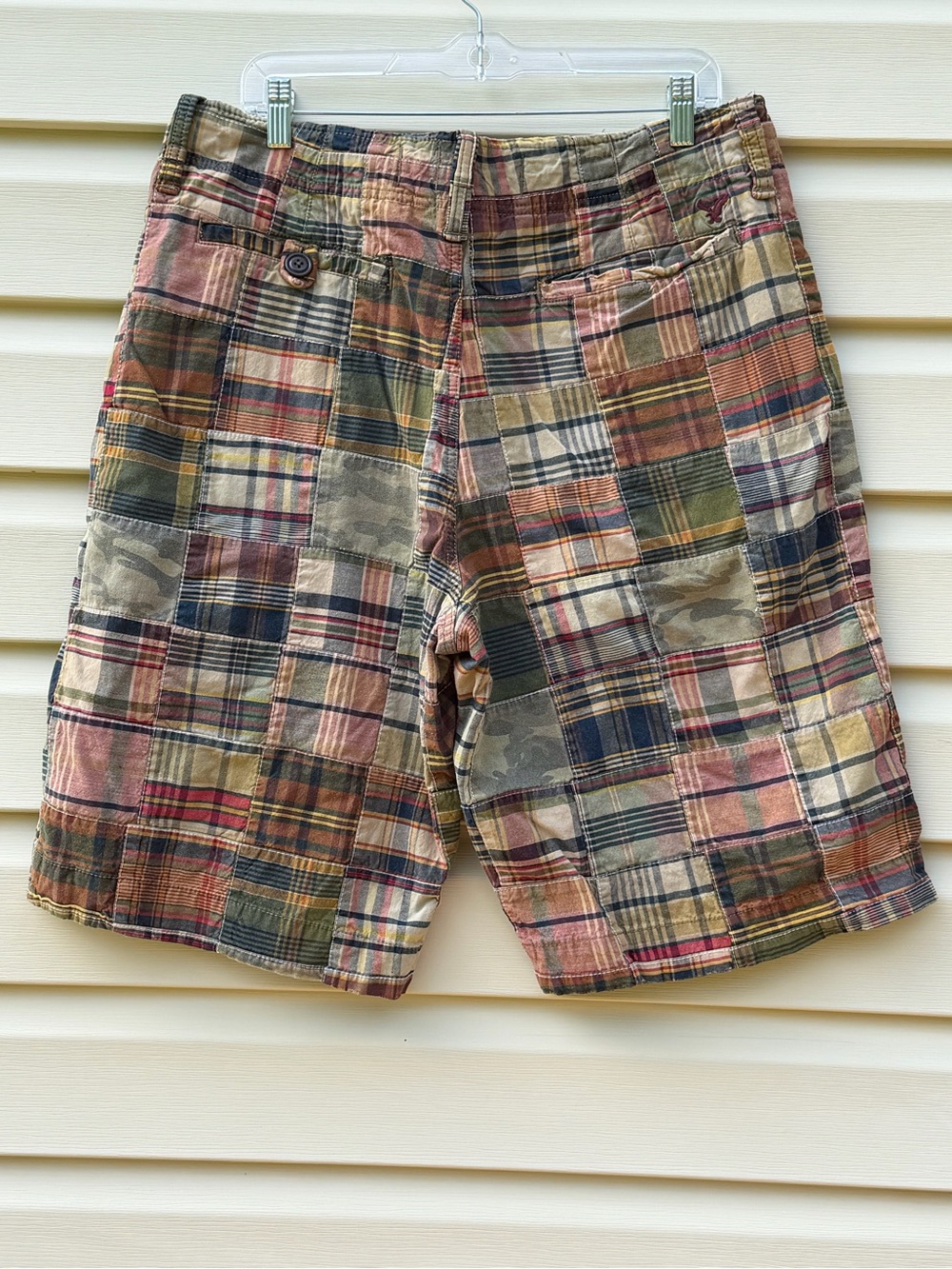 American Eagle Patchwork Madras Shorts Men’s 34 Cotton Plaid Longer Length - Picture 3 of 13